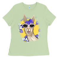 Matcha Llama With Sunglasses Ladies Tee - RanaPortraitStore