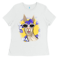 White Llama With Sunglasses Ladies Tee - RanaPortraitStore
