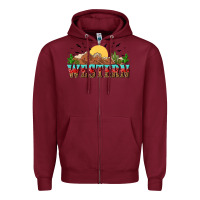 Burgundy western Zipper Hoodie - NancyCooperArtShop