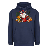 Navy christmas vibes hot cocoa Heavyweight Hoodie - LillyAllenDesigns