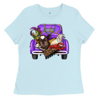 Baby Blue Mardi Gras Truck With Farm Animals Ladies Tee - RanaPortraitStore