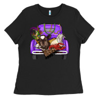 Black Mardi Gras Truck With Farm Animals Ladies Tee - RanaPortraitStore