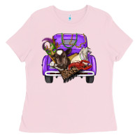 Bubblegum Pink Mardi Gras Truck With Farm Animals Ladies Tee - RanaPortraitStore