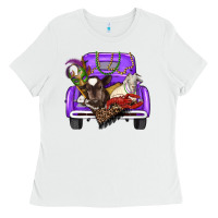 White Mardi Gras Truck With Farm Animals Ladies Tee - RanaPortraitStore
