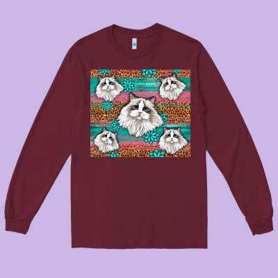 Western Ragdoll Cat Long Sleeve Tee Designed By Lillyallendesigns