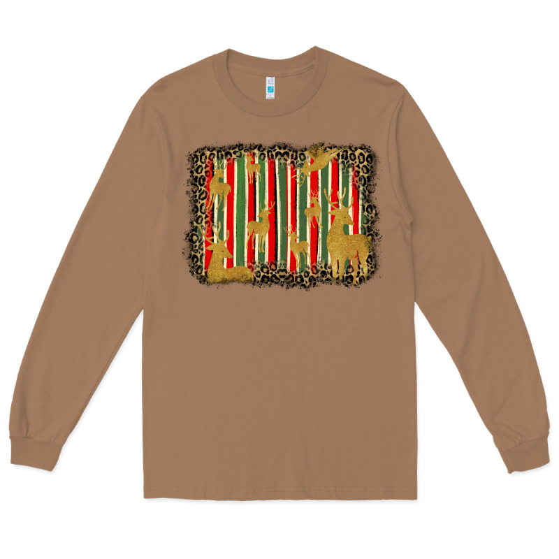 Christmas Reindeers Leopard Background Long Sleeve Tee by BarkalooDesign | Teevron
