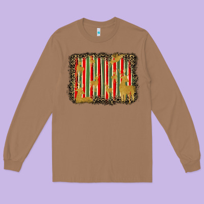Christmas Reindeers Leopard Background Long Sleeve Tee Designed By Barkaloodesign