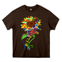 Chocolate Brown be kind autism sunflower Heavy Core Tee - Zillion Design Studio