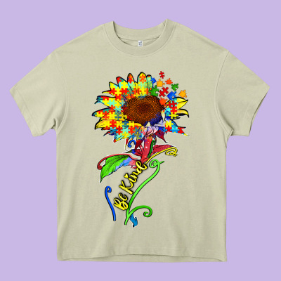 Be Kind Autism Sunflower Heavy Core Tee Designed By Zillion Design Studio