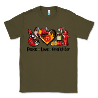Army Green peace love firefighter Classic Tee - AdoDesignShop