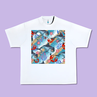 Dolphin And Crab Seamless Pattern Urban Heavy Tee Designed By Bundleandbundleshop