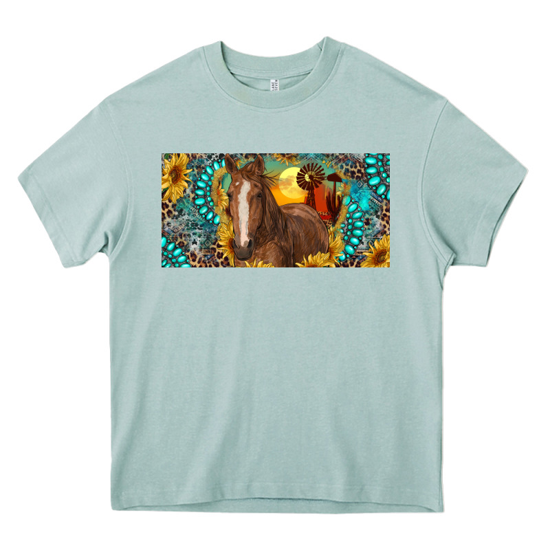 Horse And Desert With Sunflowers Gemstone Heavy Core Tee by RanaPortraitStore | Teevron