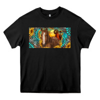 Black horse and desert with sunflowers gemstone Heavy Core Tee - RanaPortraitStore