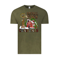 Vintage Olive small town christmas with barn and cactus Vintage Tee - AdoDesignShop