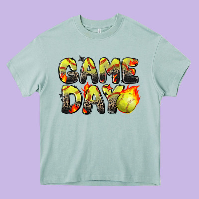 Game Day Softball Leopard Heavy Core Tee Designed By Zillion Design Studio