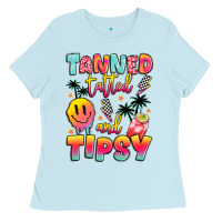Baby Blue tanned tattled and tipsy Ladies Tee - JahusDesignShop