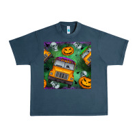 Midnight Navy halloween bus and pumpkin seamless pattern Urban Heavy Tee - BundleAndBundleShop