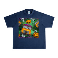 Navy halloween bus and pumpkin seamless pattern Urban Heavy Tee - BundleAndBundleShop