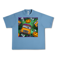 Pebble Blue halloween bus and pumpkin seamless pattern Urban Heavy Tee - BundleAndBundleShop