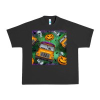 Pigment Black halloween bus and pumpkin seamless pattern Urban Heavy Tee - BundleAndBundleShop