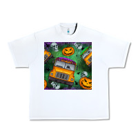 White halloween bus and pumpkin seamless pattern Urban Heavy Tee - BundleAndBundleShop
