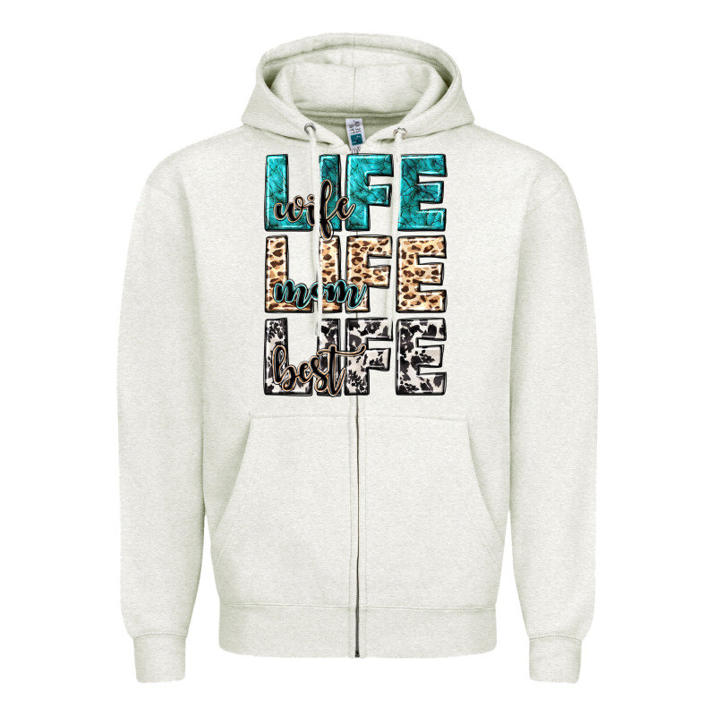 Wife Life Wife Mom Life Best Zipper Hoodie by NancyCooperArtShop | Teevron