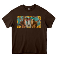 Chocolate Brown horses with leopard and sunflowers Heavy Core Tee - RanaPortraitStore
