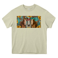 Mossy horses with leopard and sunflowers Heavy Core Tee - RanaPortraitStore