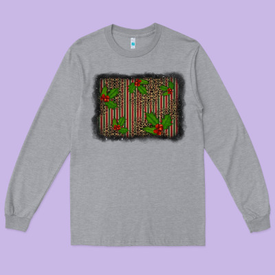 Christmas Plaid Leopard Mistletoe Background Long Sleeve Tee Designed By Barkaloodesign