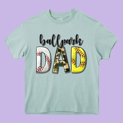 Ballpark Dad With Softball And Baseball Heavy Core Tee Designed By Texasbilliewilder