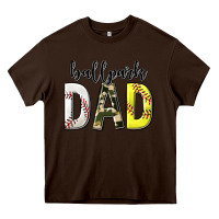 Chocolate Brown ballpark dad with softball and baseball Heavy Core Tee - texasbilliewilder