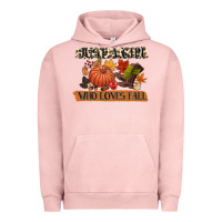 Pigment Salmon just a girl who loves fall Urban Hoodie - CowGirlArtShop