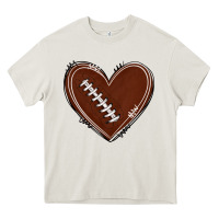 Cream american football heart Heavy Core Tee - texasbilliewilder