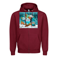 Burgundy winter coffee cups with gnome Zipper Hoodie - NancyCooperArtShop