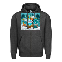 Charcoal Heather winter coffee cups with gnome Zipper Hoodie - NancyCooperArtShop