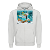 Dove Grey winter coffee cups with gnome Zipper Hoodie - NancyCooperArtShop