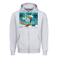 Heather Grey winter coffee cups with gnome Zipper Hoodie - NancyCooperArtShop