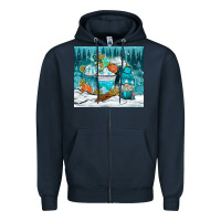 Navy winter coffee cups with gnome Zipper Hoodie - NancyCooperArtShop