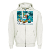Oatmeal Heather winter coffee cups with gnome Zipper Hoodie - NancyCooperArtShop
