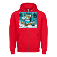 Red winter coffee cups with gnome Zipper Hoodie - NancyCooperArtShop