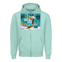 Seafoam winter coffee cups with gnome Zipper Hoodie - NancyCooperArtShop
