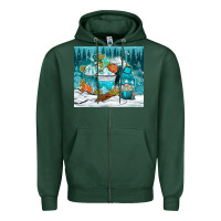 Sports Green winter coffee cups with gnome Zipper Hoodie - NancyCooperArtShop