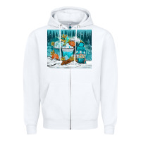 White winter coffee cups with gnome Zipper Hoodie - NancyCooperArtShop