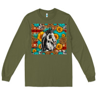 Army Green Aztec Sunflowers Horse Long Sleeve Tee - LillyAllenDesigns