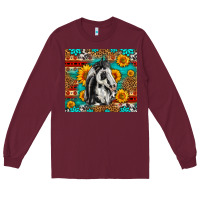 Burgundy Aztec Sunflowers Horse Long Sleeve Tee - LillyAllenDesigns