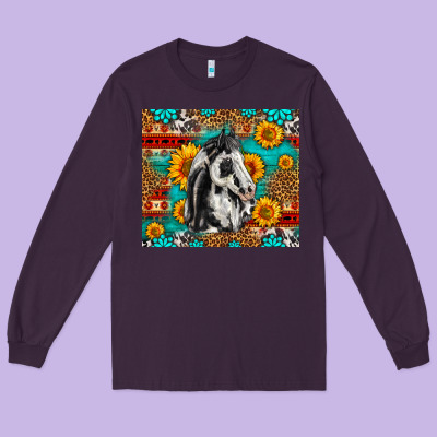 Aztec Sunflowers Horse Long Sleeve Tee Designed By Lillyallendesigns