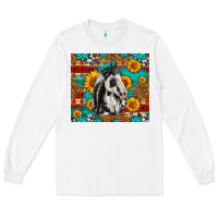White Aztec Sunflowers Horse Long Sleeve Tee - LillyAllenDesigns