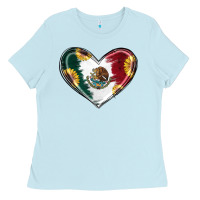 Baby Blue Sunflower Mexican Flag Heart Ladies Tee - RanaPortraitStore