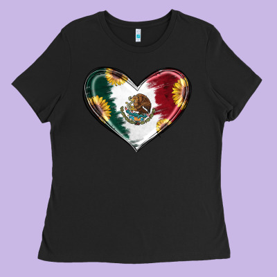 Ladies Tee Sunflower Mexican Flag Heart