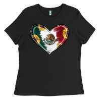 Black Sunflower Mexican Flag Heart Ladies Tee - RanaPortraitStore
